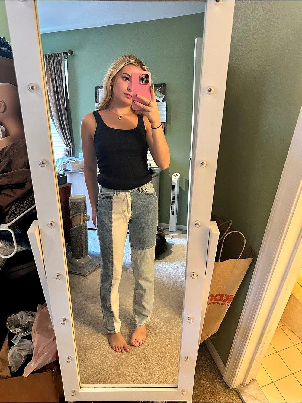 PacSun Colorblock Mom Jeans Color Block Blue & White Waist 23